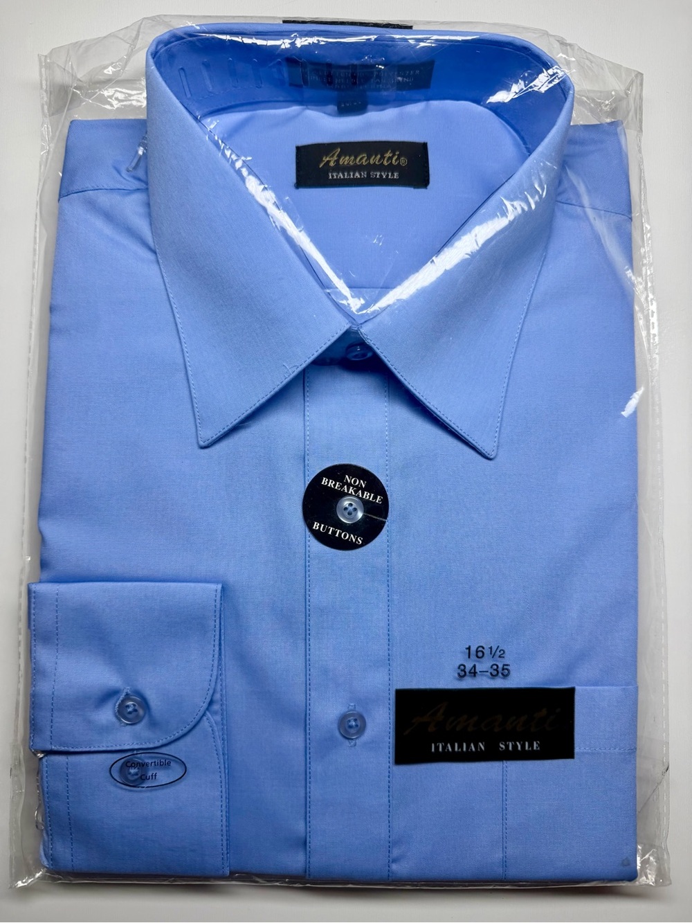 Amanti Light Blue Dress Shirt‎ 16.5 34/35 Wrinkle Free Convertible Cuff NIB
